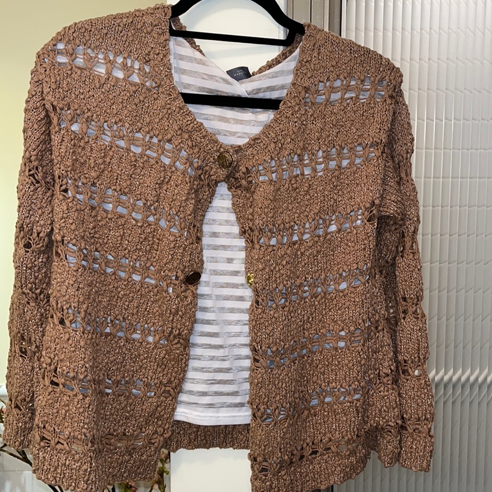 Marella Sport lined cardigan- brown with brushed gold buttons